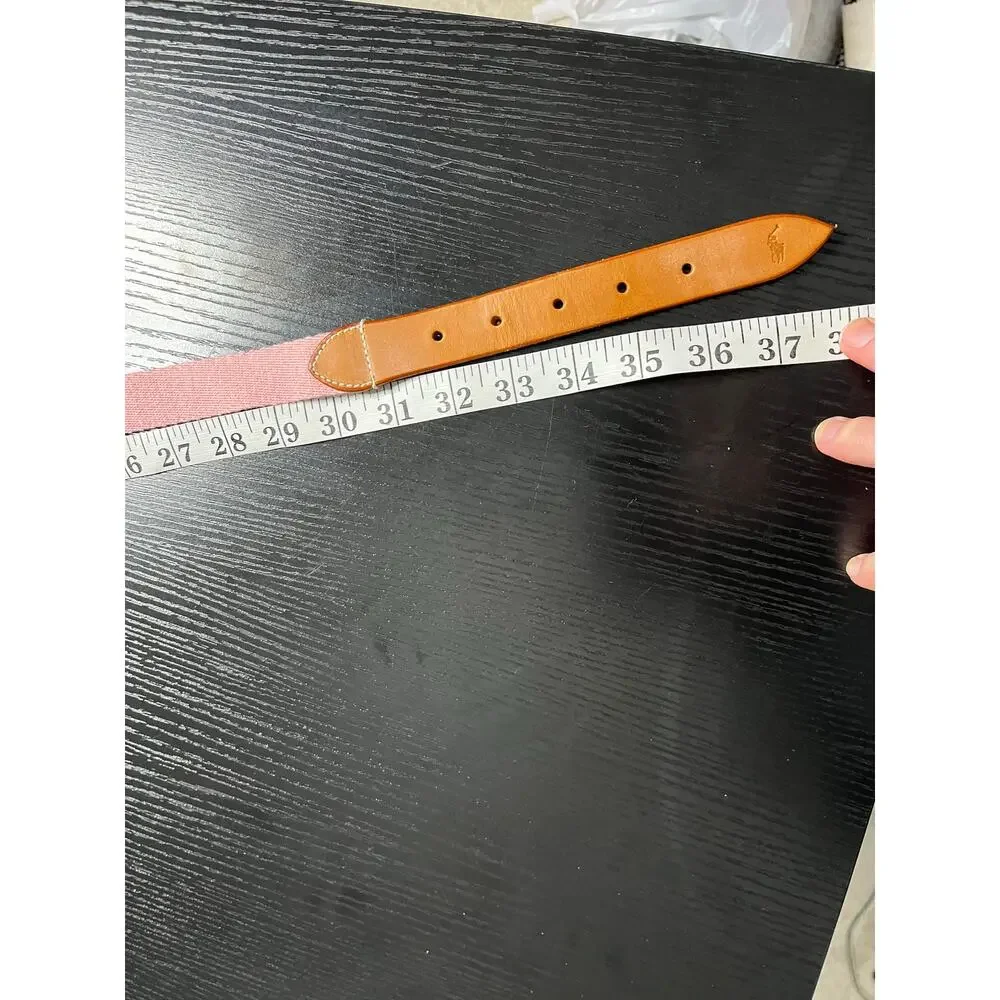 Y2K Preppy Style Polo Ralph Lauren Pink Canvas and Leather Adjustable Belt